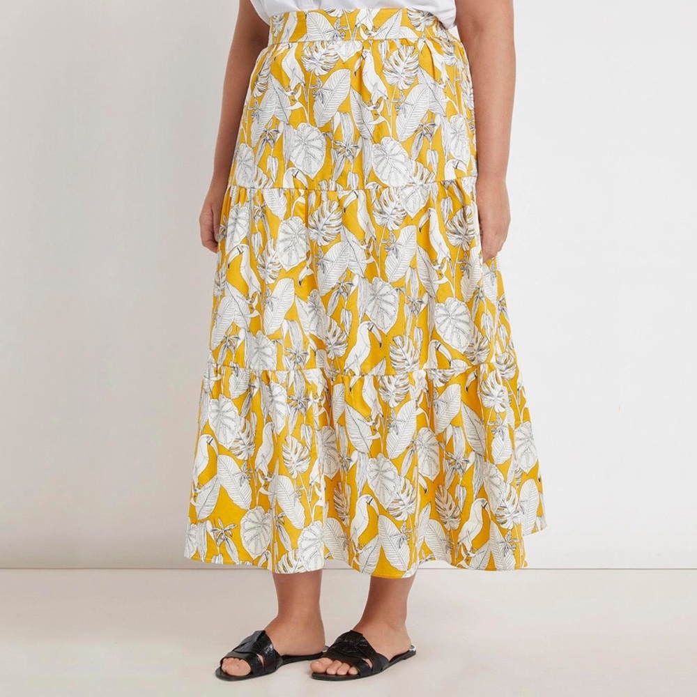 Eloquii Tiered Maxi Skirt in Toucan Play Print
